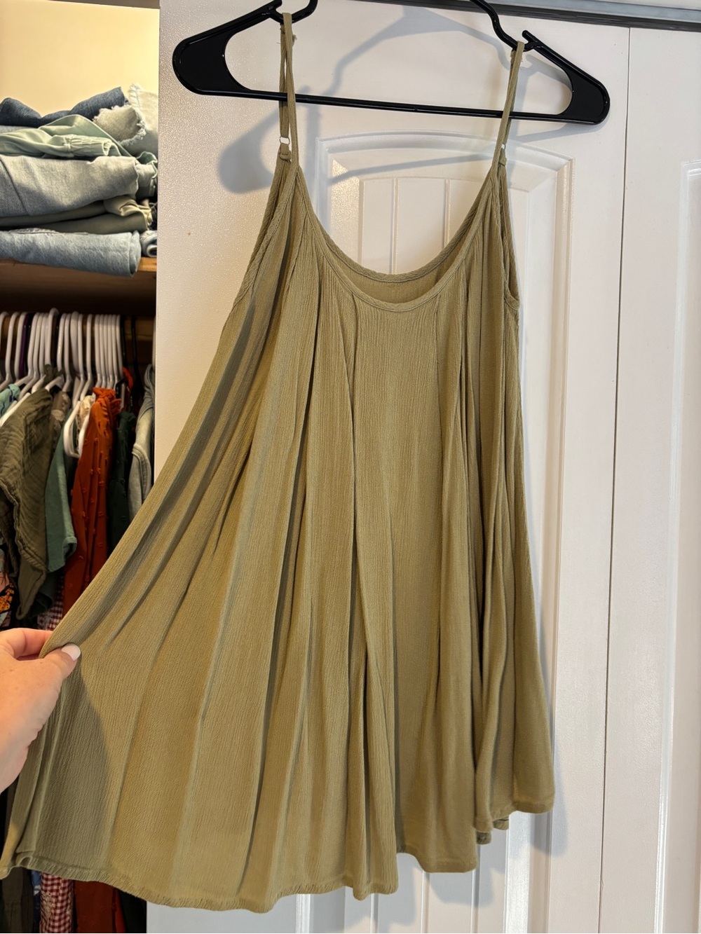 Flowy Olive Green Spaghetti Strap Tank Top